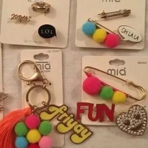 Fashion Pompom 9 Pin set and Keychain NEW
